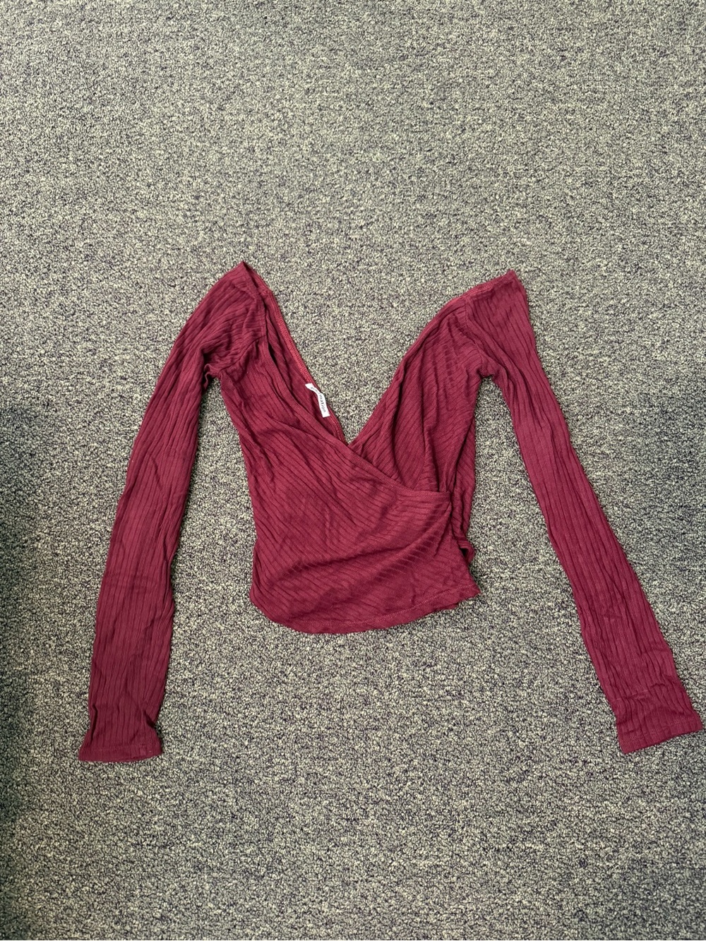 Reformation Burgundy Ribbed Off the Shoulder Crop Top